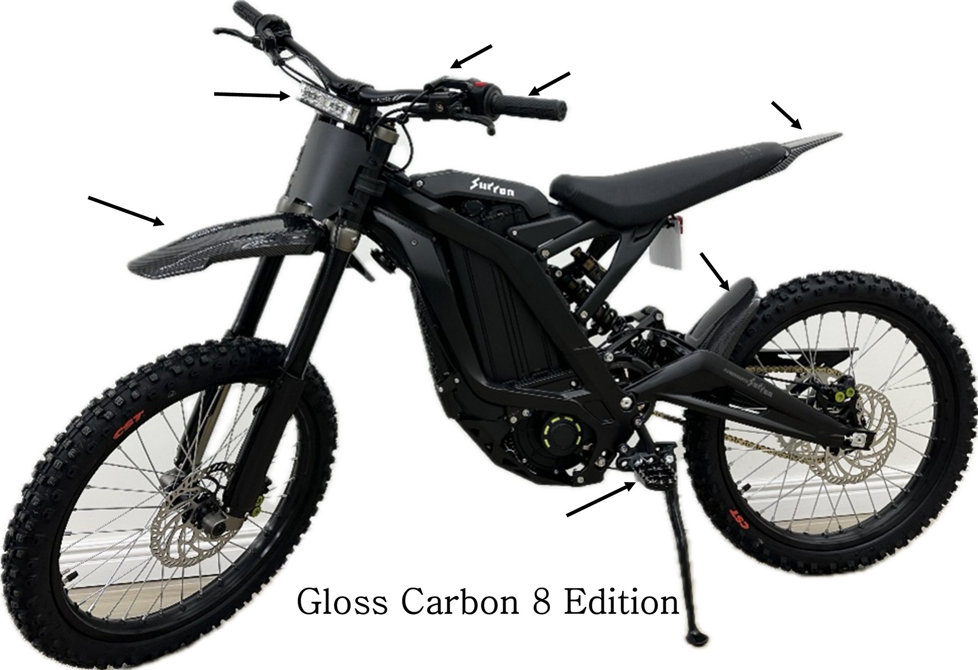 Black Dirt Bike with Carbon Fiber Gloss Fenders Surron Light Bee X LBX