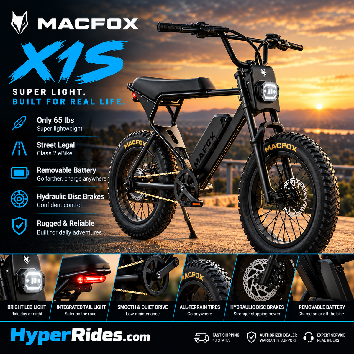 Macfox X1S Electric Bike (Ultra Light 65lbs!)