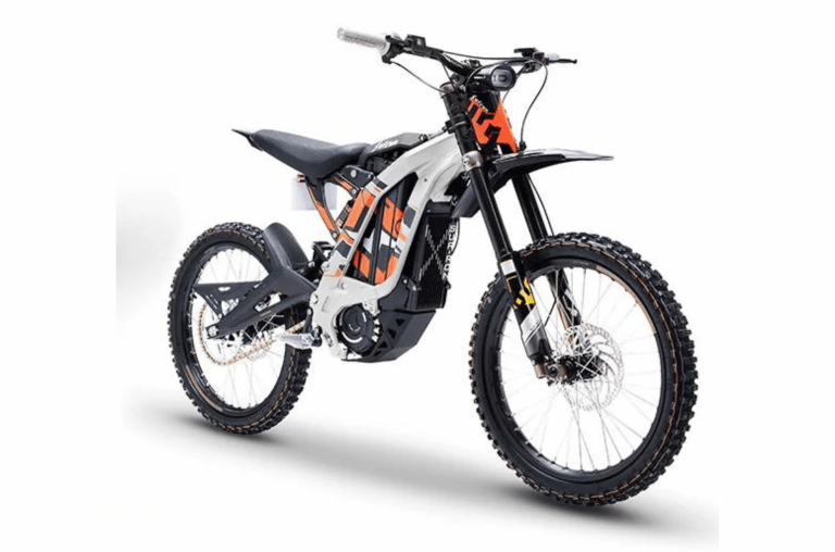 Silver Dirt Bike with Orange Stickers Surron Light Bee X LBX