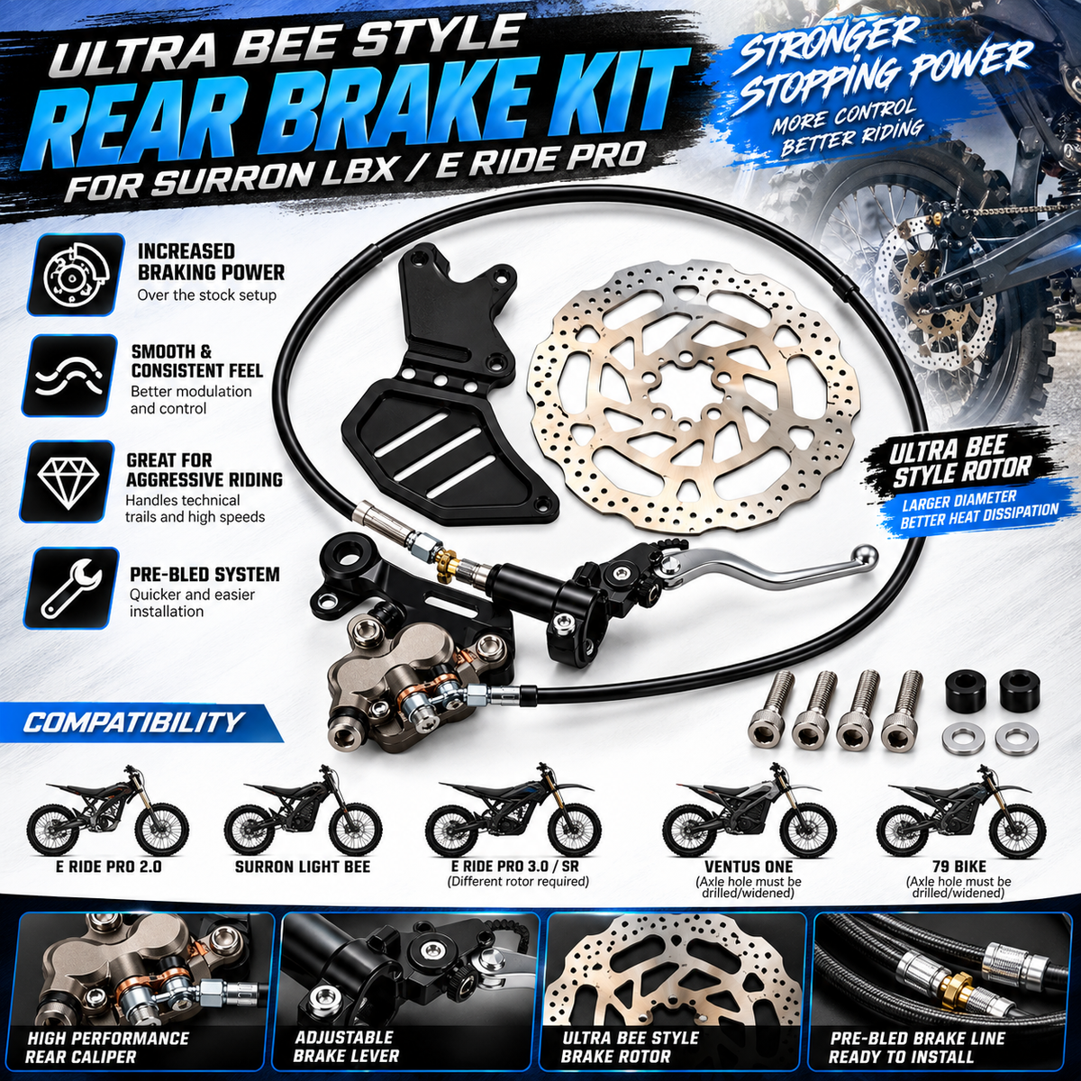 Ultra Bee Style Brake Kit for Surron LBX / E Ride Pro - Free Ship (In Stock!)
