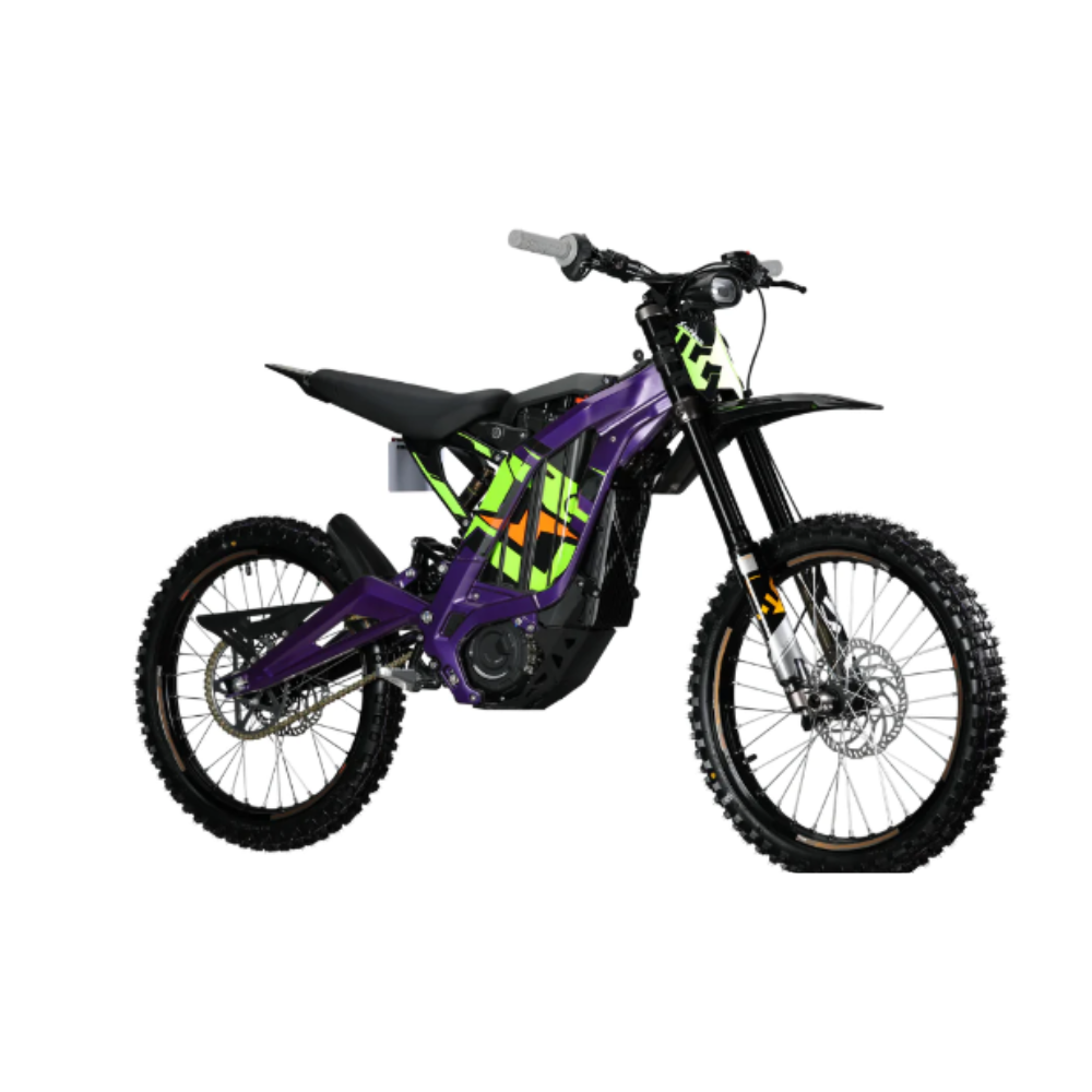 Purple Dirt Bike with Green Stickers Surron Light Bee X LBX